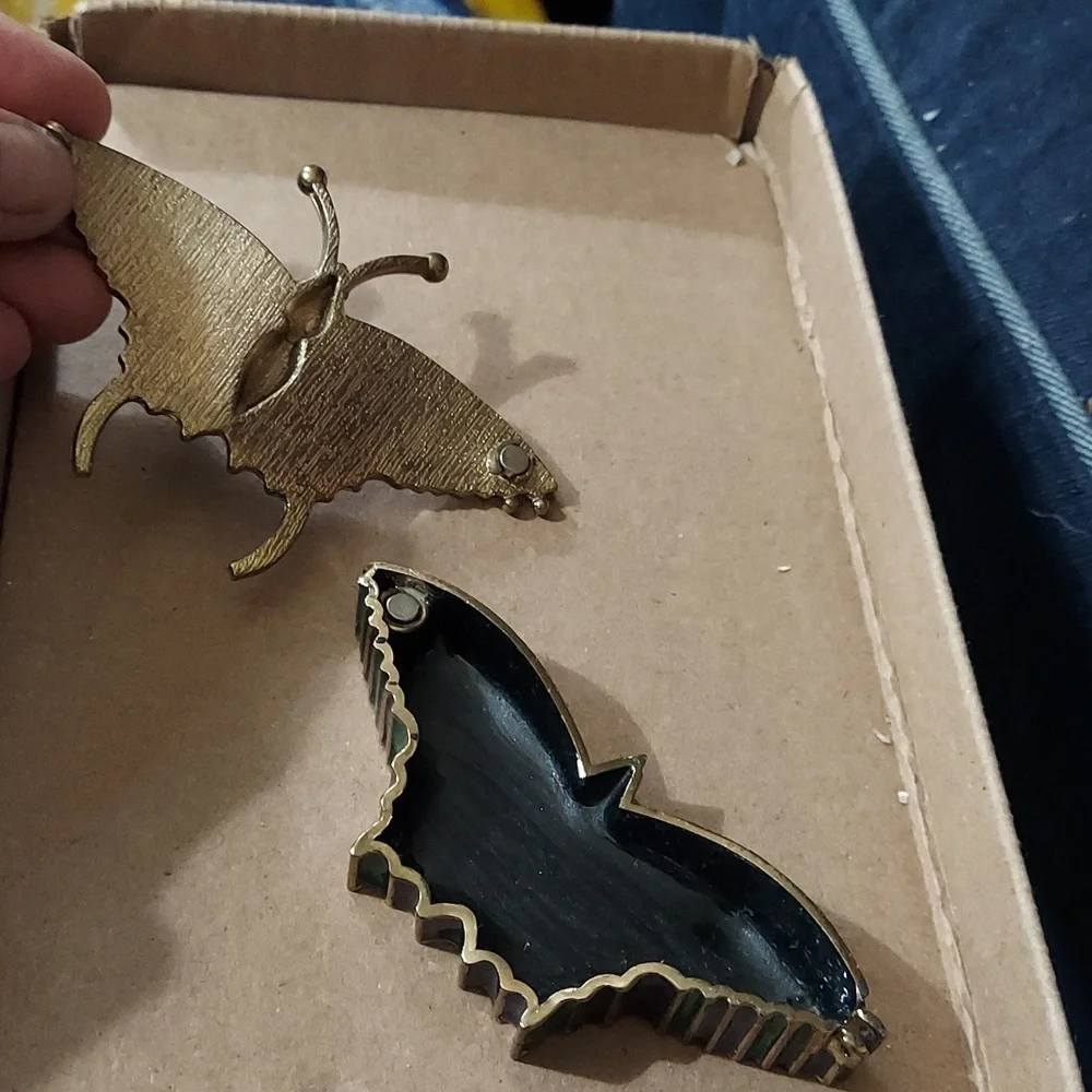 Vintage Butterfly  Inlay Rhinestone Brass Trinket decor Box